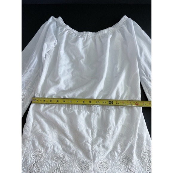 TJD Romper White Crochet Off Shoulder Jumpsuit - Picture 8 of 9